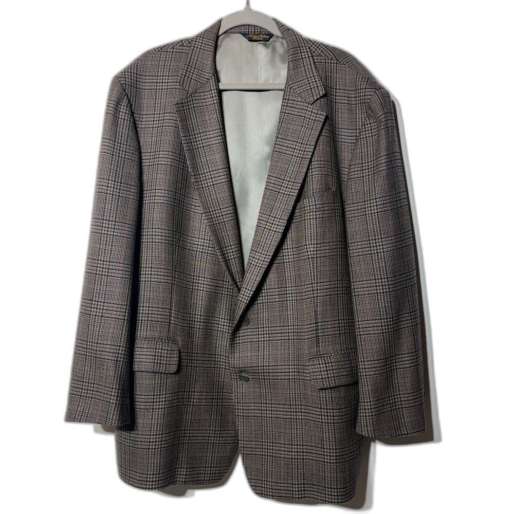 Brooks Brothers Makers Wool Glen Plaid Sport Coat Blazer Mens 48R Brown USA Vtg
